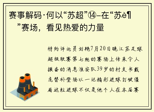 赛事解码·何以“苏超”⑭-在“苏超”赛场，看见热爱的力量